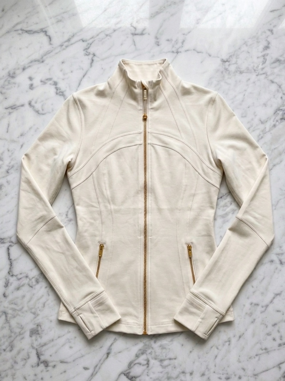 Lululemon Cream Zip-Front Women's Jacket with Gold Hardware